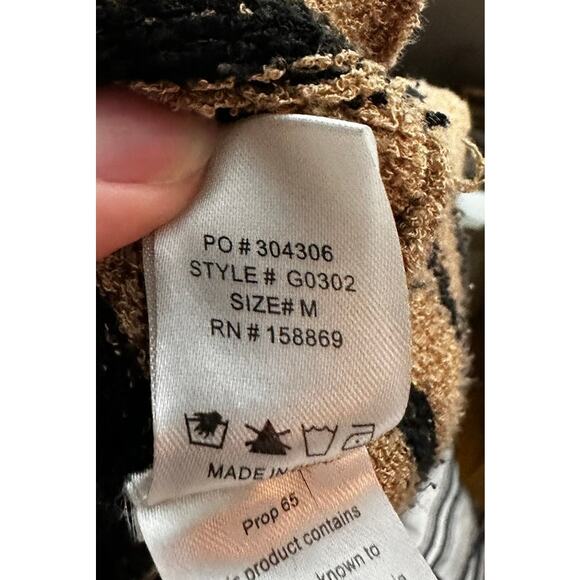 PROMESA Women's Cut Tan Black Striped Collared V Neck Knit Sweater Size M - Picture 7 of 8